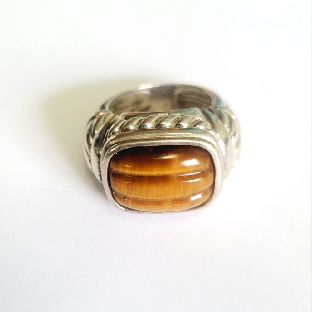 Judith Ripka Sterling Silver Carved Tiger Eye Ring SIZE 7